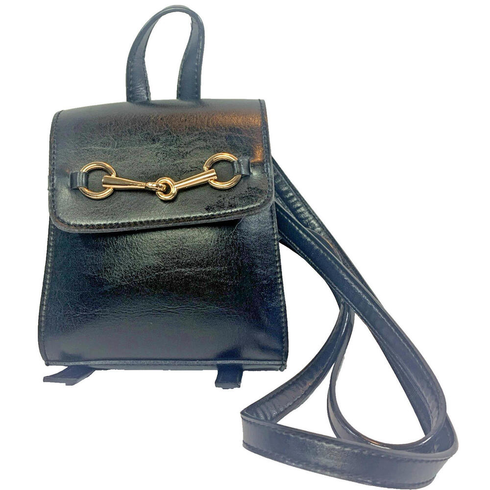 Brandy Melville Backpack Purse Black Faux Smooth Leather Adjustable Straps